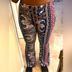 Paisley Flare Pants with Lace up Detail